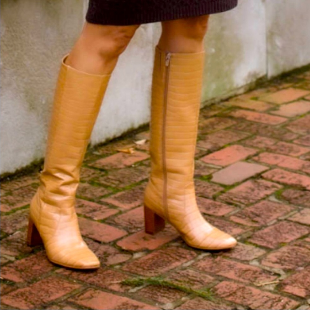 MARC FISHER LEATHER RAGANA CROC BOOT IN DARK NATURAL